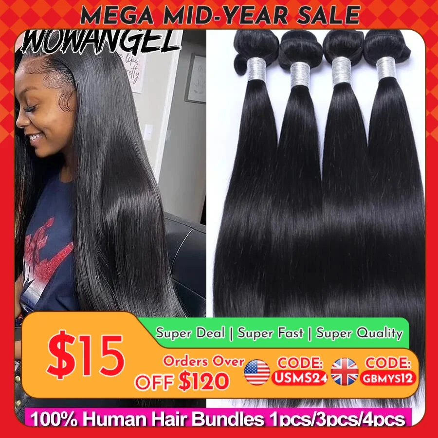Wow anjo 28 30 polegada osso em linha reta feixes de cabelo humano 1/3/4 peças 10a peruano remy extensões de cabelo tecer pacotes cabelo virgem