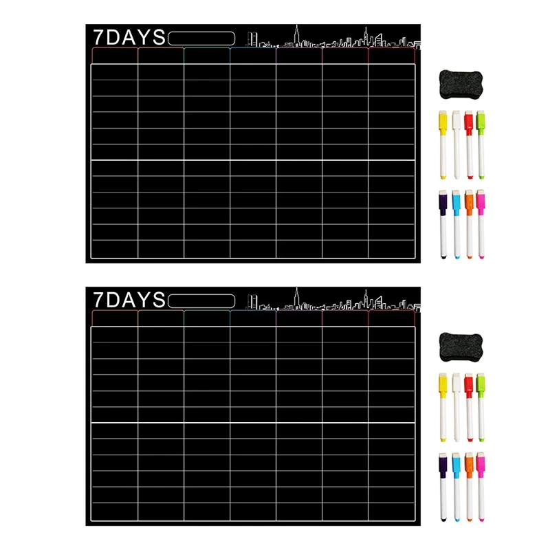 2X Magnetic Dry Erase Calendar Set 16X12 Inch Whiteboard Weekly Planner Organizer A3 White Board For Fridge Kitchen Home