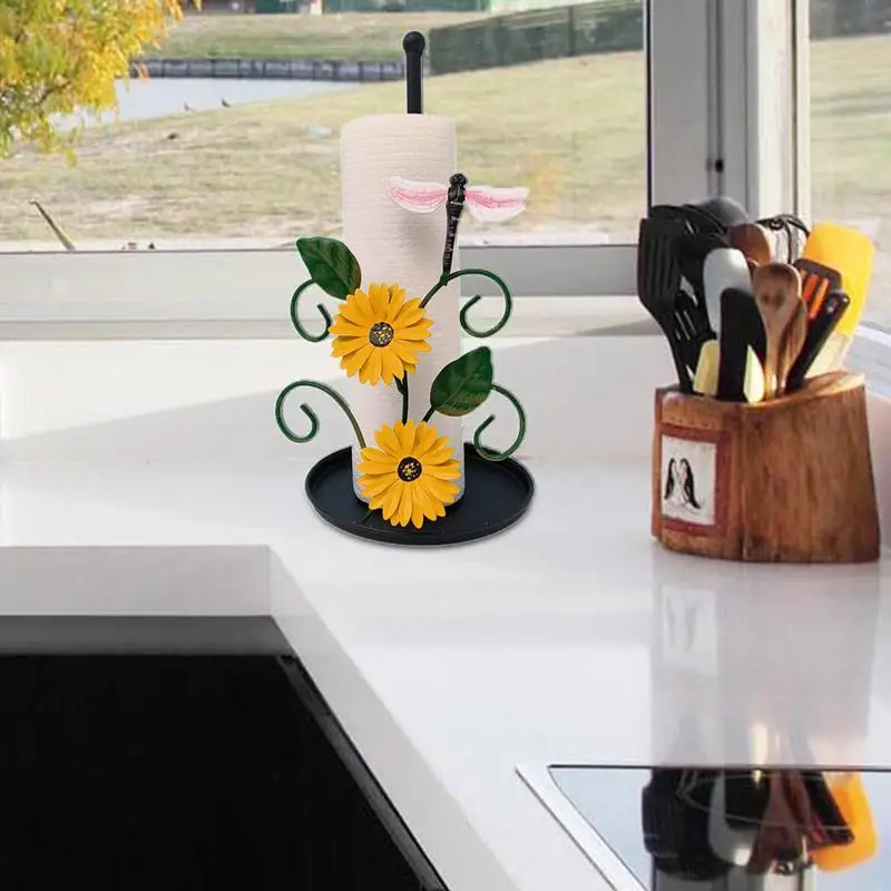 Iron Kitchen Roll Paper Towel Holder Sunflower Bathroom Tissue Stand Napkins Rack Home Kitchen Tissue Storage Stand Accessories