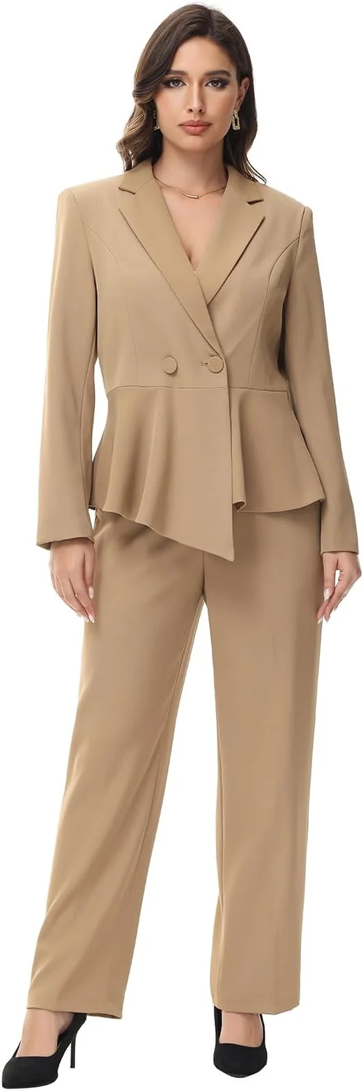 طقم بدلة نسائية مخصص من Tesco مكون من قطعتين سترة مكشكشة مع بنطلون طقم بدلة نسائية غير رسمية للأعمال بأكمام طويلة #2