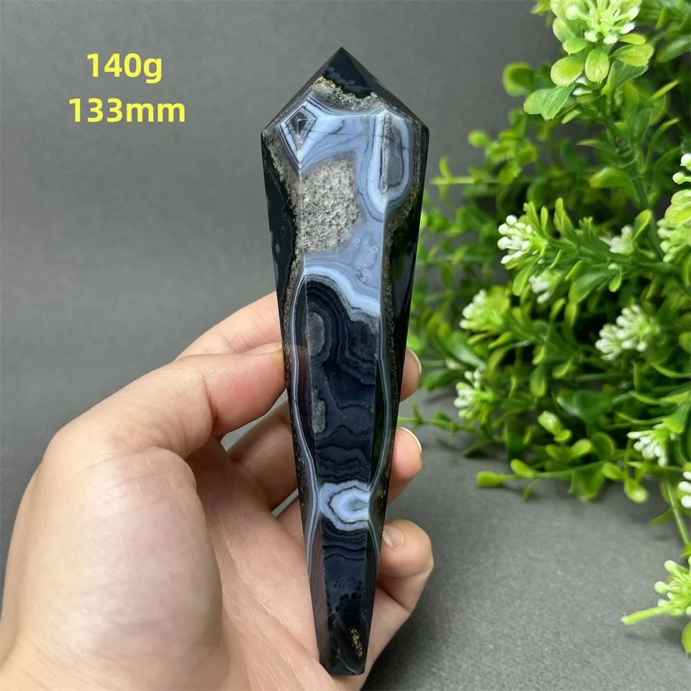 Natural Black Striped Agate Tip Scepter Super Power Aura Eenergy Spiritual Healing Wizard Witchcraft
