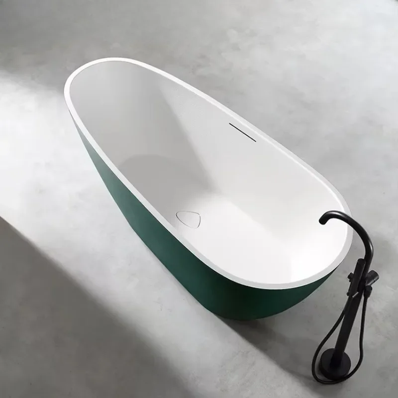 Modern Artificial Stone Solid Surface Free Standing Oval Corner Bathtub Indoor Bath Spa for Hotel Villa Multiple Colors
