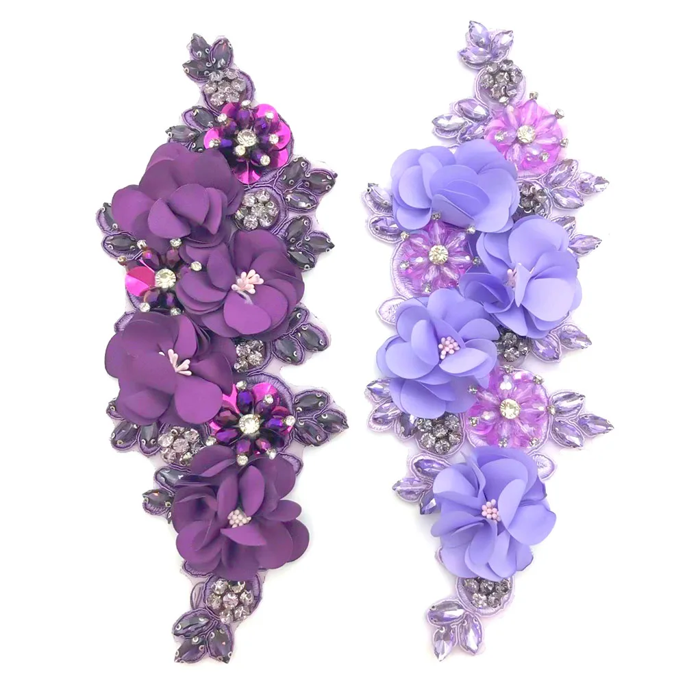 Fashion Diamond Crystal Studded Flower Patches Fabric Applique For Women Dress Waist Embellishment Decoration Sewing Accessories