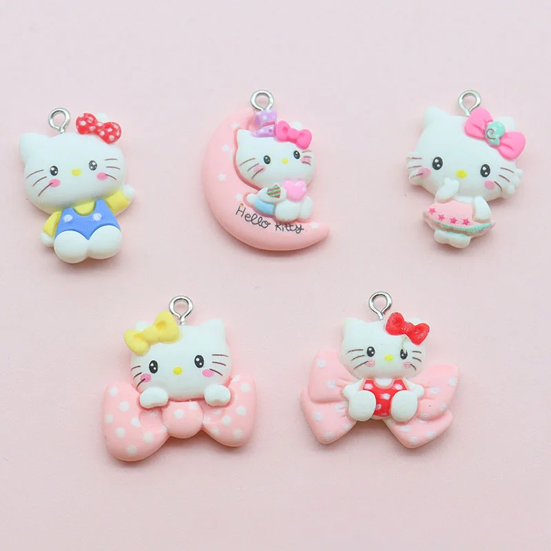 Sanurgente-Mignon pendentif Hello Kitty, ornement de cheveux, ornement de main, boucles d'oreilles, pendentif en résine, bijoux à bricoler soi-même, accessoires pour filles, cadeaux