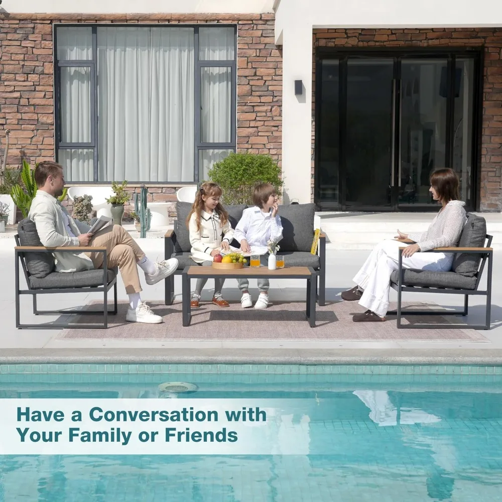 

4-Piece Metal Patio Set: Outdoor Conversation Furniture with Coffee Table & Washable Cushions​