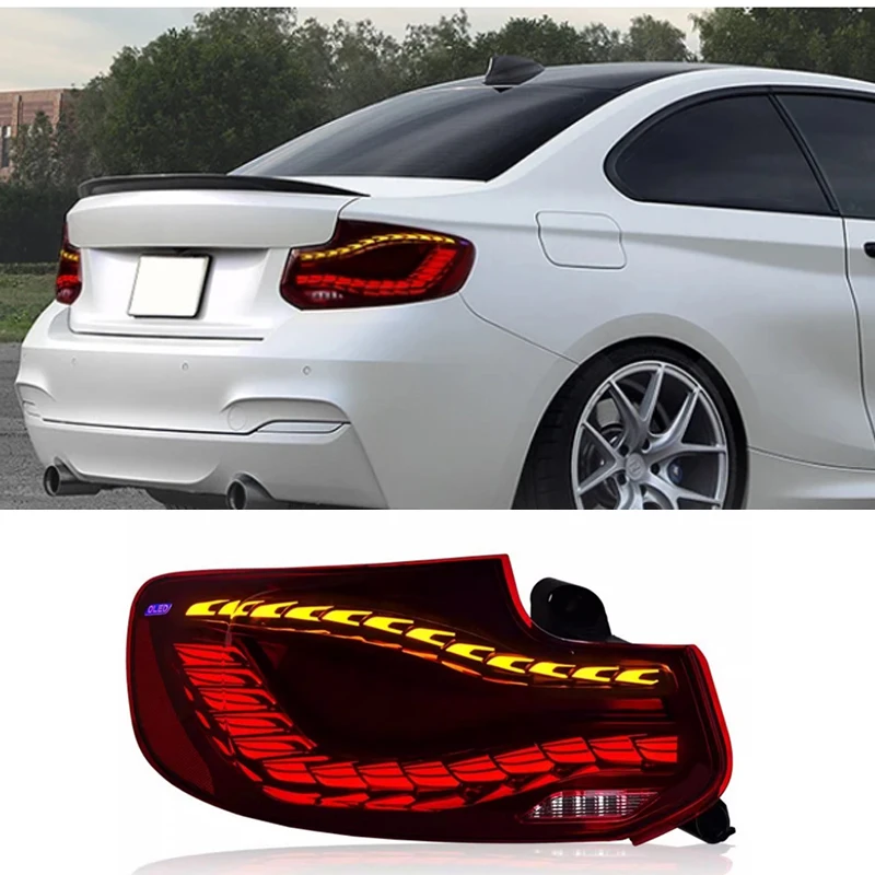 For BMW 2 Series Modified Dragon Scale LED Taillight 2014-2020 Flowing Light Turn DRL Rear Tail Lamp M2C F22 F23 F87 218  230