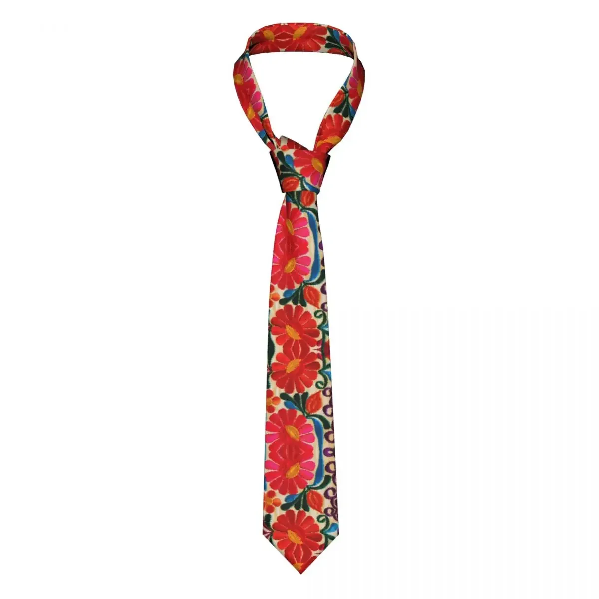 Custom Mexican Flowers Embroidery Art Ties Men Fashion Silk Textile Floral Folk Necktie for Wedding