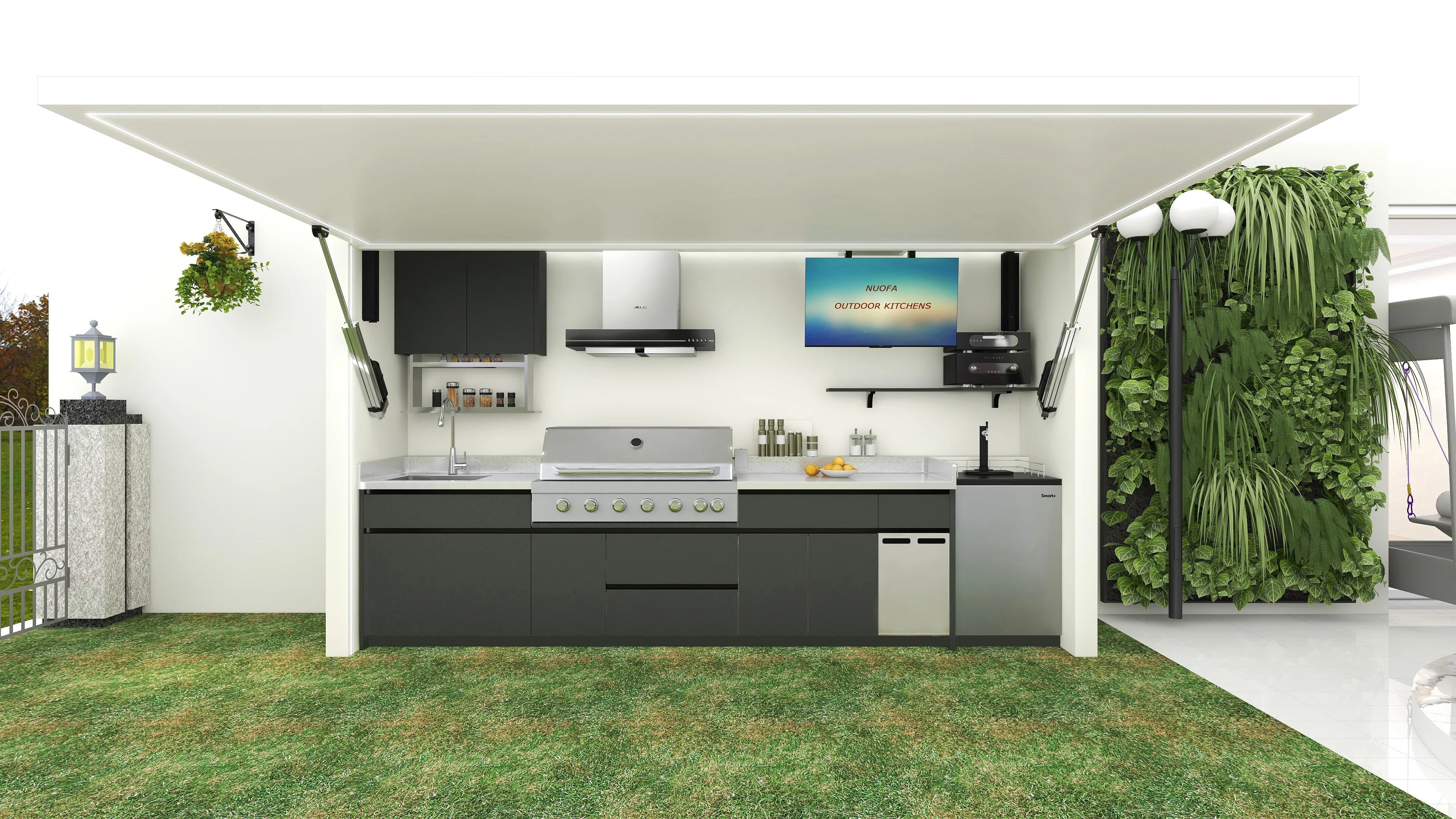 All In One Modern BBQ Pod Stainless Steel Outdoor BBQ Station Customizable Wind Resistant Rust Proof BBQ Kitchen with Fridge