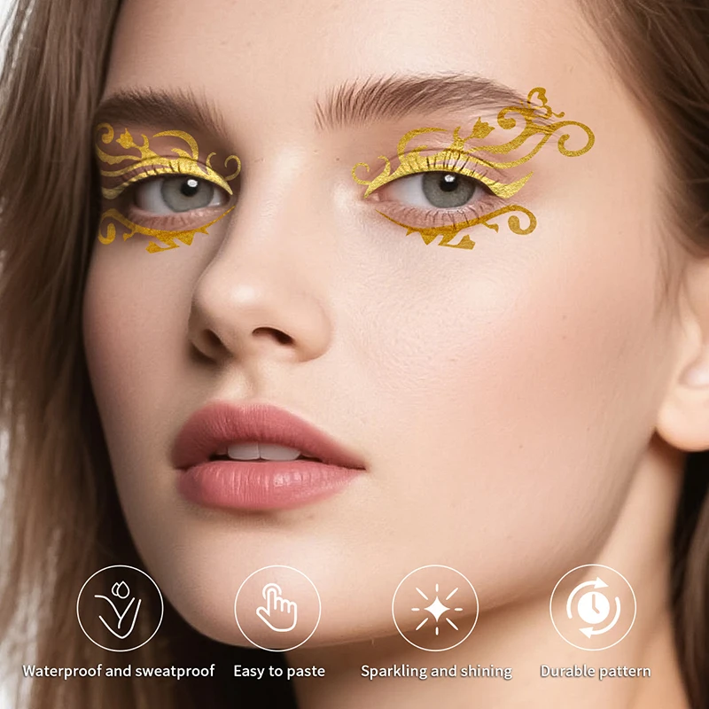 

Glitter Stickers Face Eyeliner Tattoo Flash Gold Temporary Tattoos Waterproof Makeup Decals For Girls Party Music Festival
