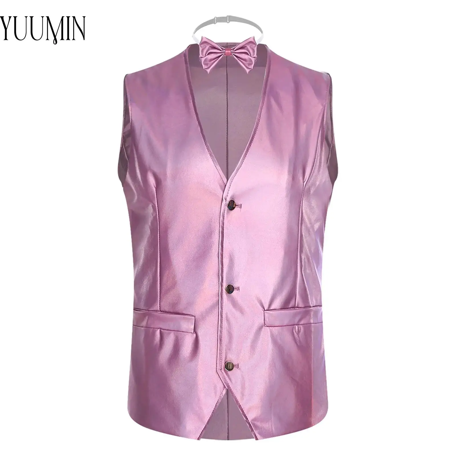 

Мужской блестящий жилет для диско-танца, жилет без рукавов с галстуком-бабочкой, вечерние джентльменский пиджак, жилет для фестиваля, официальной вечеринки
