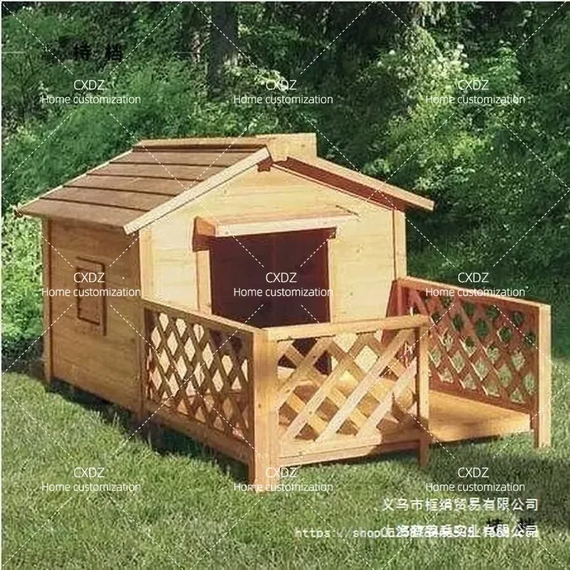 Solid Wood Pet House Carbonized Outdoor Dog Cat Kennel with Door and Window Weatherproof Wooden Shelter for Cats and Dogs