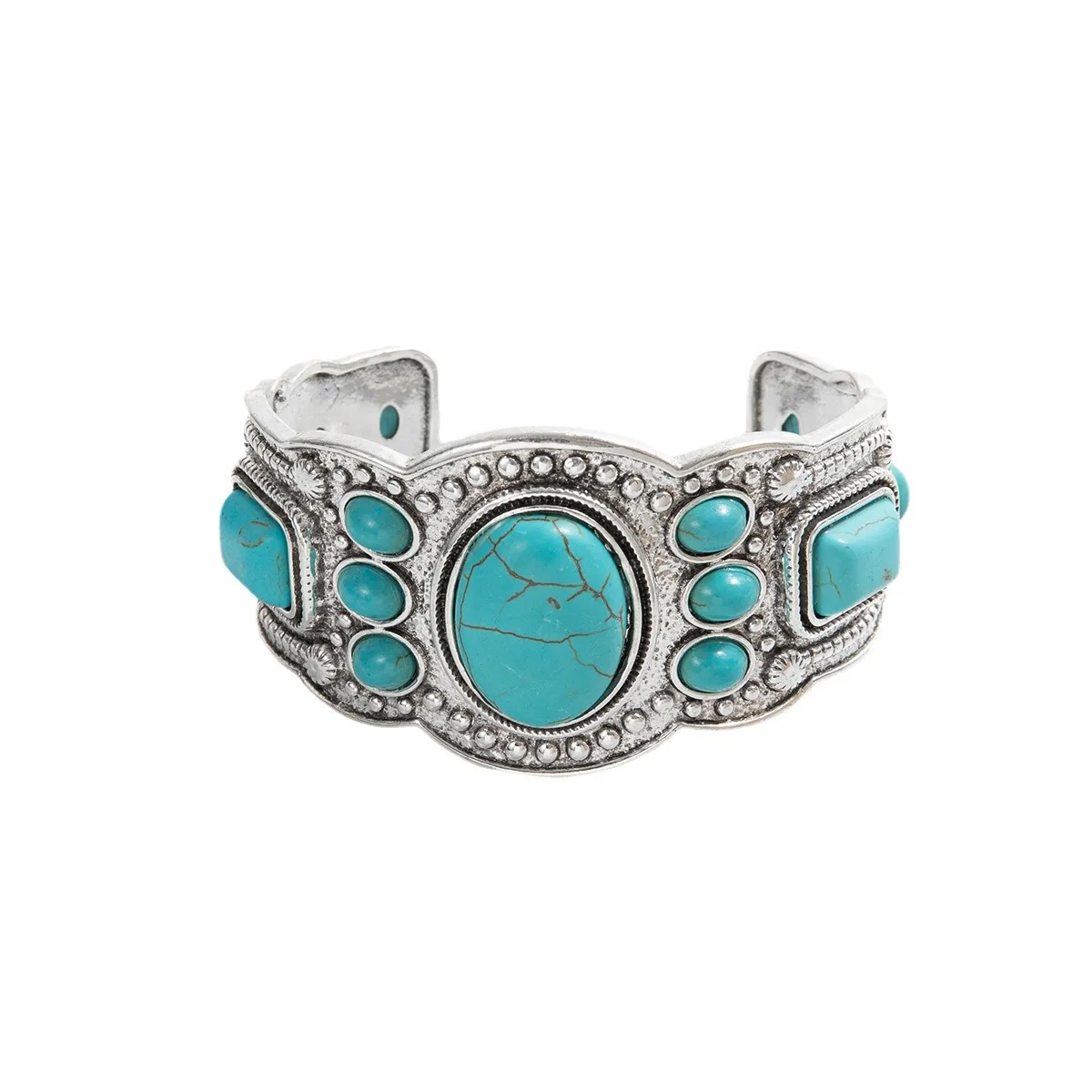 Handcrafted Wide Bangle with Turquoise Stone December Birthstone Bracelet for Daily Wear Bohoturquoise-Inspired Cuff Bracelet