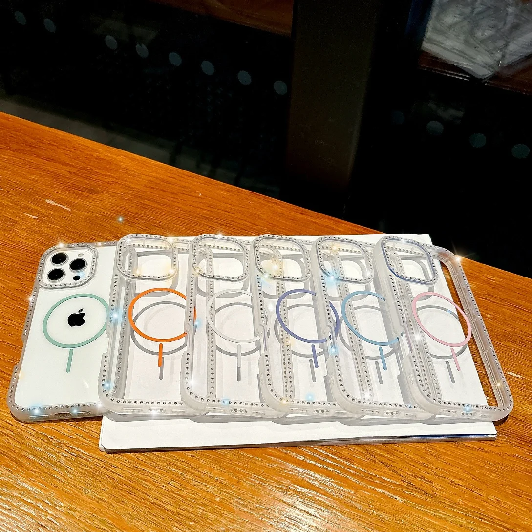 

Sparkling Diamond Transparent Magsafe Case For iPhone 13 14 15 16 17 Air 17 Pro Max Plus Shell Magnetic Wireless Charge Cover