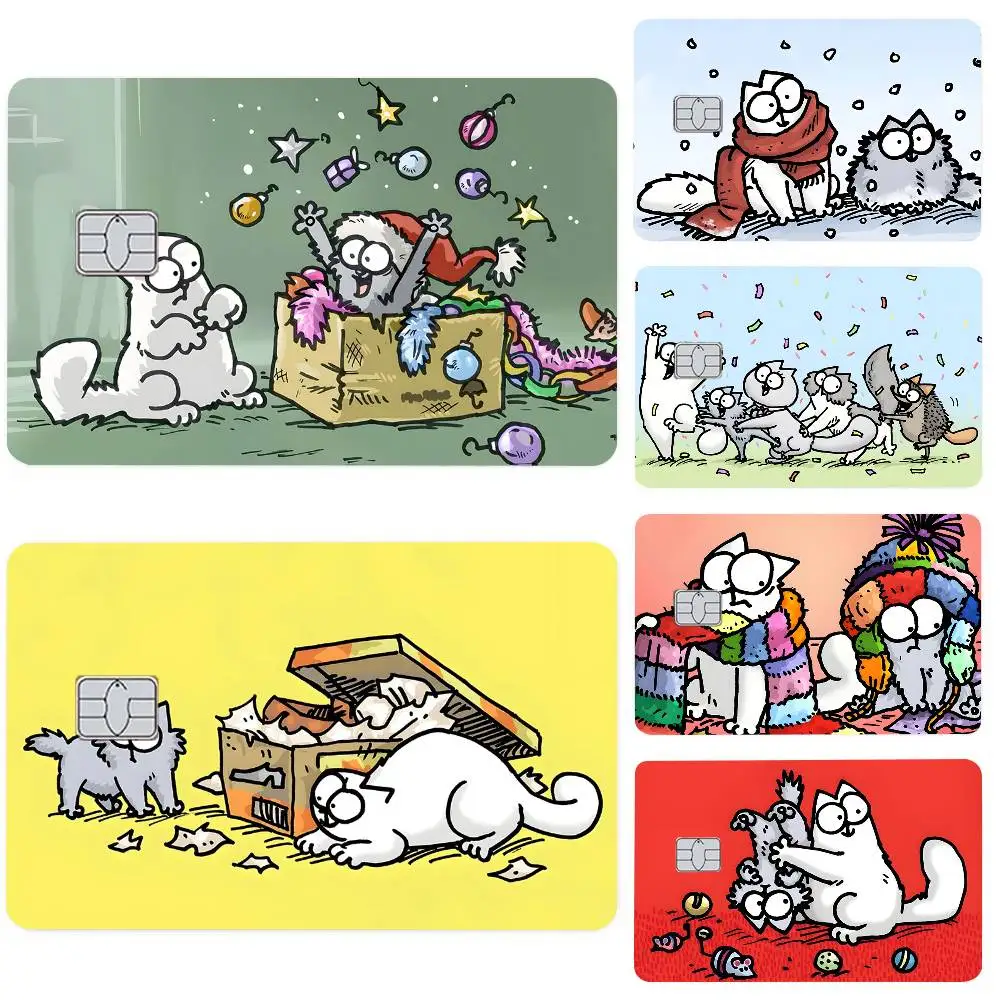 

Cartoon S-Simons C-Cat Card Stickers 4pcs HD Matte PVC Sticker Film Tape Skin for Credit Card Debit Card Sticker Gifts
