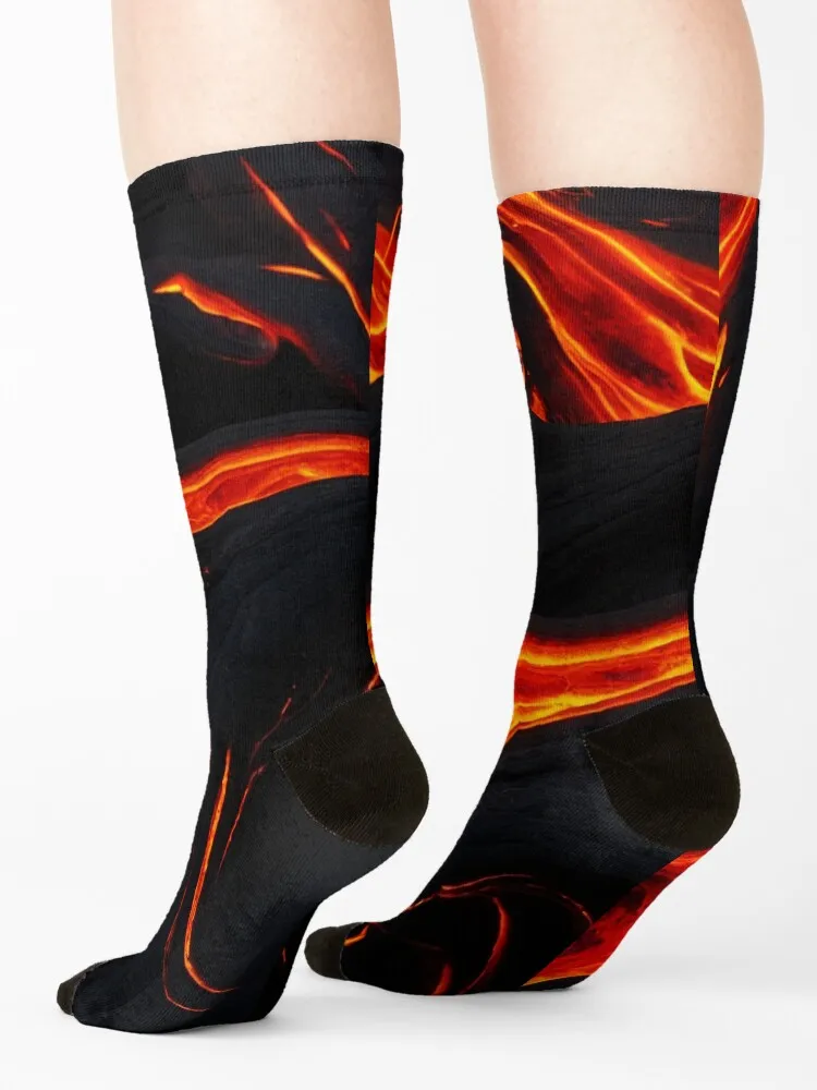 Fire Pattern - Lava Rock River Iceland At Volcano Socks Novelties winter thermal with print winter gifts Girl'S Socks Men's