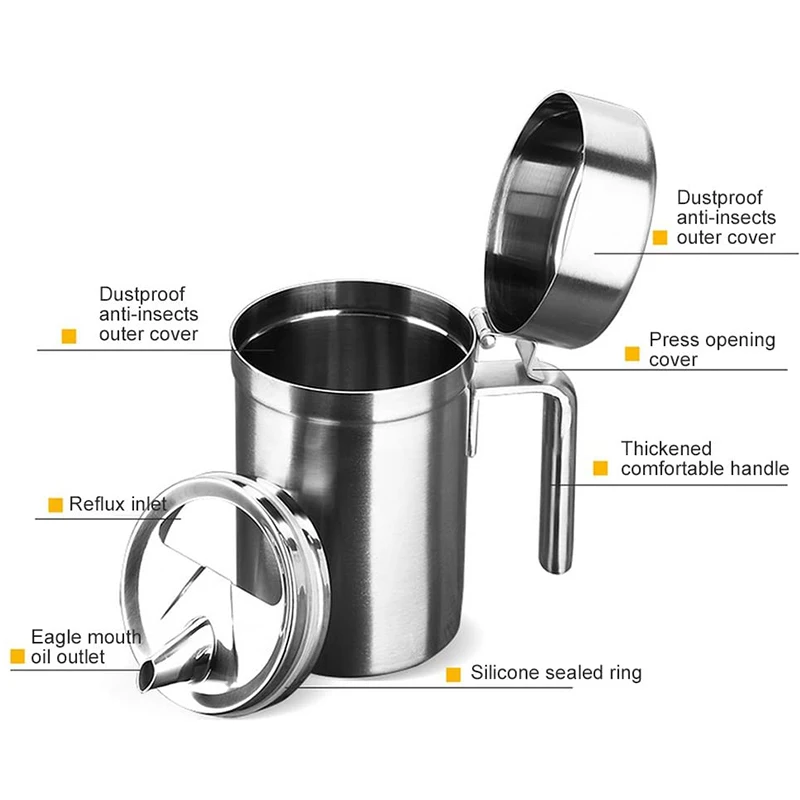 550/1000ML Kitchen Oil Bottle 304 Stainless Steel Leak-proof Oil Storage Bottle Dispenser Gravy Boats