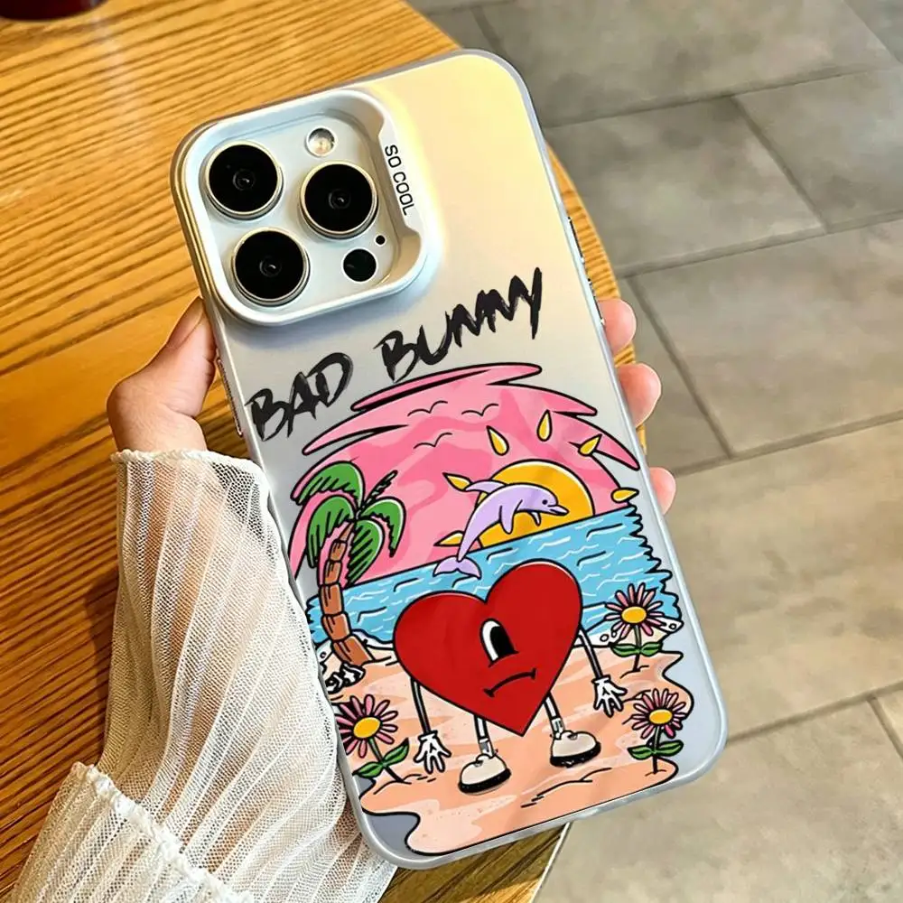 Bad Bunny Art  Phone Case For iPhone 17,16,15,14,13,12,11,Mini,Pro,E,MAX silver White Candy Matte Cover
