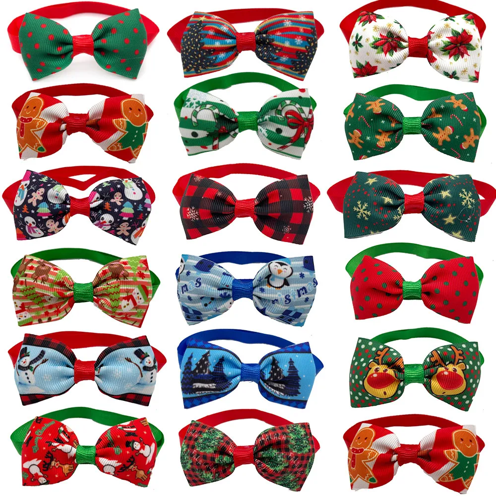 50/100pcs Christmas  Pet Dog Bow Tie Santa Claus Deer Style Cute Pet Dog Xmas Bowties Dog Grooming Products  for Small Dog Cats