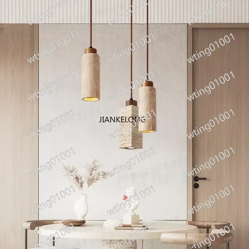for 3 Head Yellow Marble Pendant Light Wabi Sabi Travertine Chandelier Nordic LED Hanging Lamp for Dining Room Bedroom Aisle