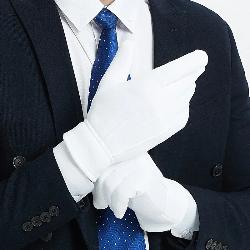 1 par branco luvas formais inverno quente uniforme masculino smoking guarda de honra desfile cosplay traje inspeção trabalho mordomo luvas