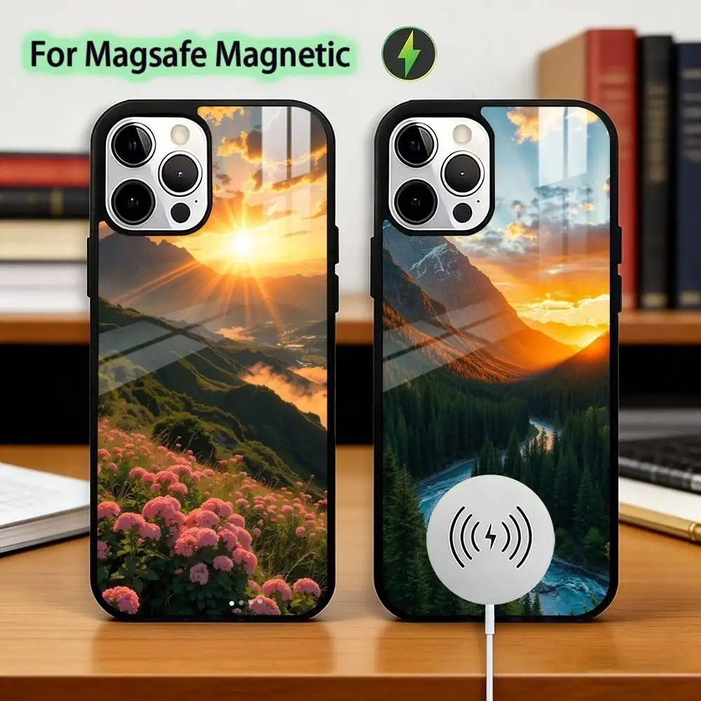Mountain Forest Sunlight Phone Case For iPhone17,16,15,14,13,12,11 Plus,Pro Magnetic For Magsafe Wireless Charging
