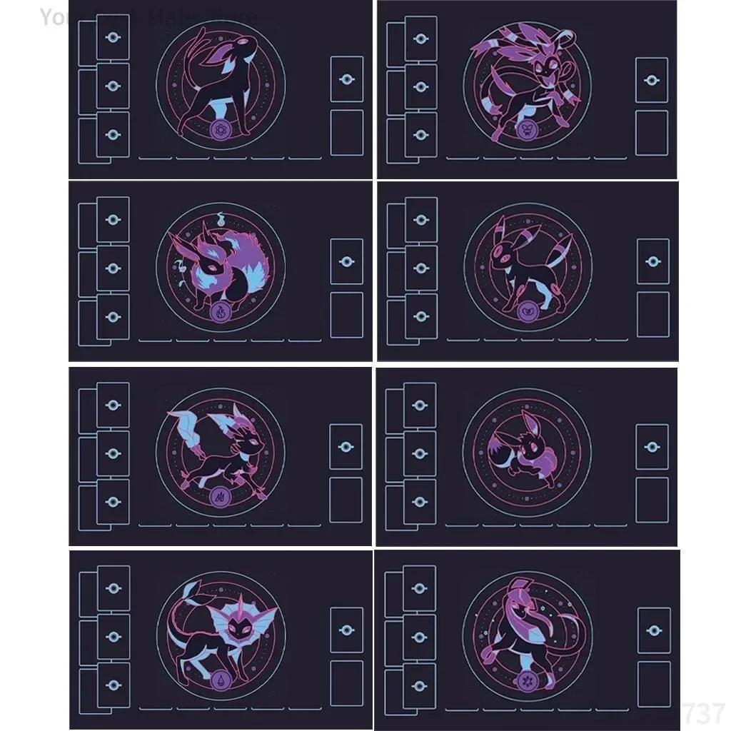 Dark Background Neon Line Fantasy Beast Battle Playmat Card Zones Anti-slip Large Rubber Gaming Desk Pad For Trading Card Game