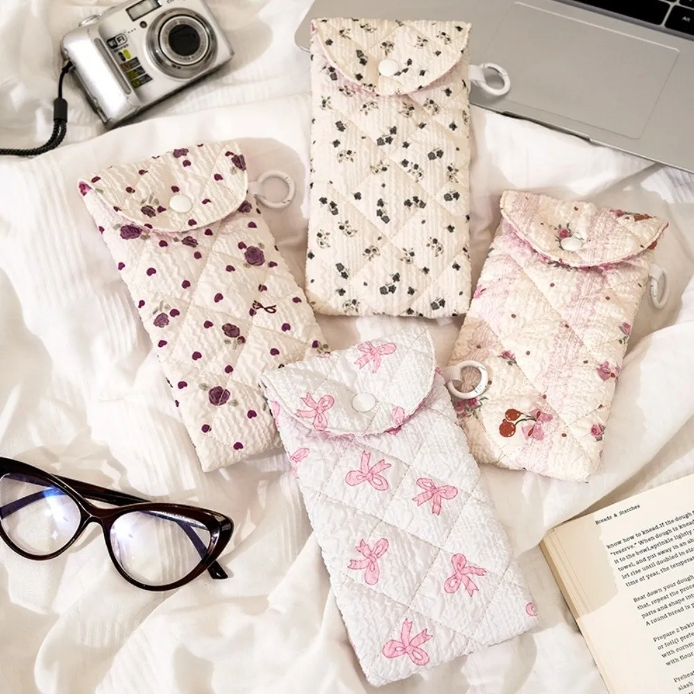 Bow-print Eyeglasses Storage Bag Crush Proof Soft Padded Glasses Case Portable Anti Scratch Travel Sunglasses Protective Cover
