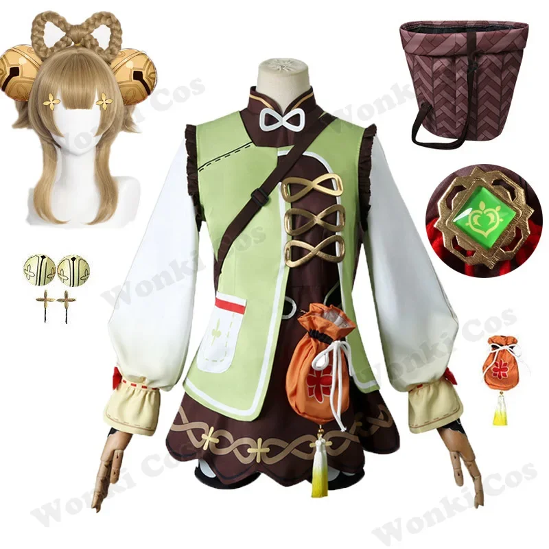 

Game Impact Yaoyao Cosplay Costume Wig Backpack Full Set Yaoyao Cosplay for Loli Girl Kids Party Costumes