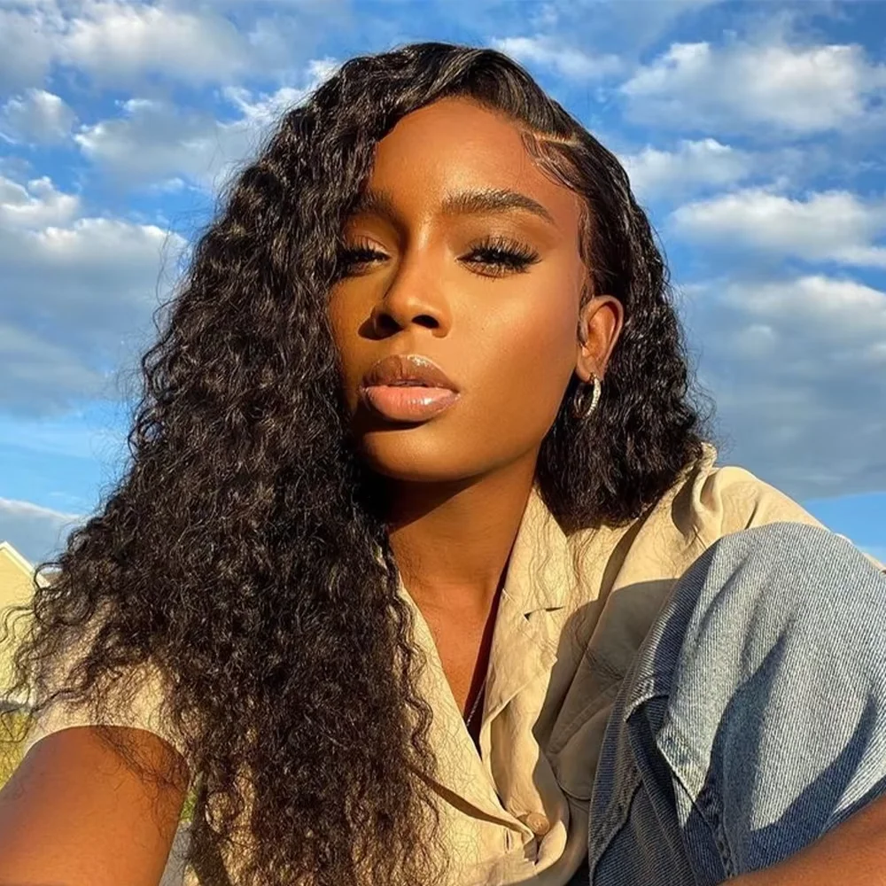 Water Wave 13X6 Lace Front Wigs 100% Human Hair Natural Black Curly Wave 13X4 HD Lace Frontal Wigs Pre Plucked for Black Women