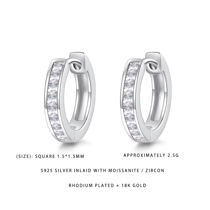 

Сверкающие серьги-кольца с квадратными цирконами, серебро S925, позолота 18К, для женщин