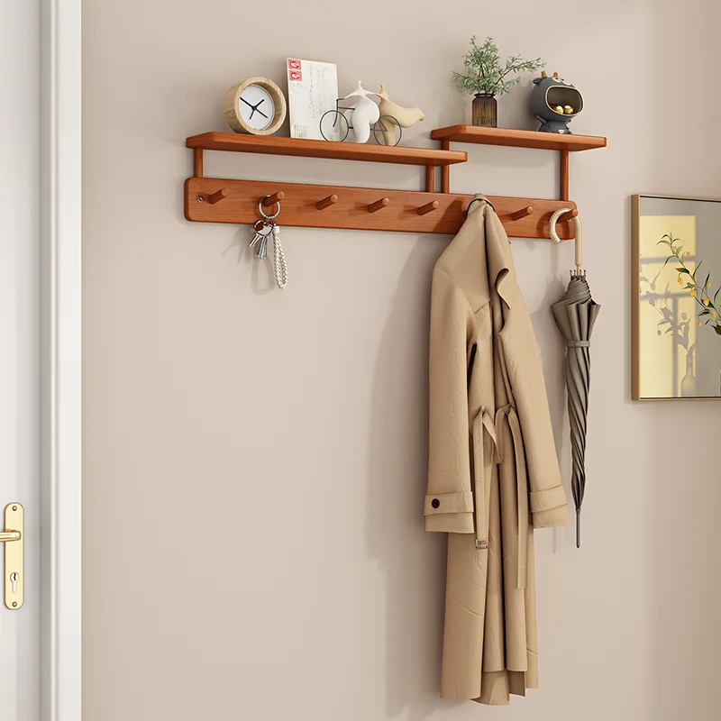 Double-layer Bamboo Wooden Coat Racks Bedroom Clothes Creative Hooks Wall Mounted Goods Sundries Shelves Closet Storage Hangers