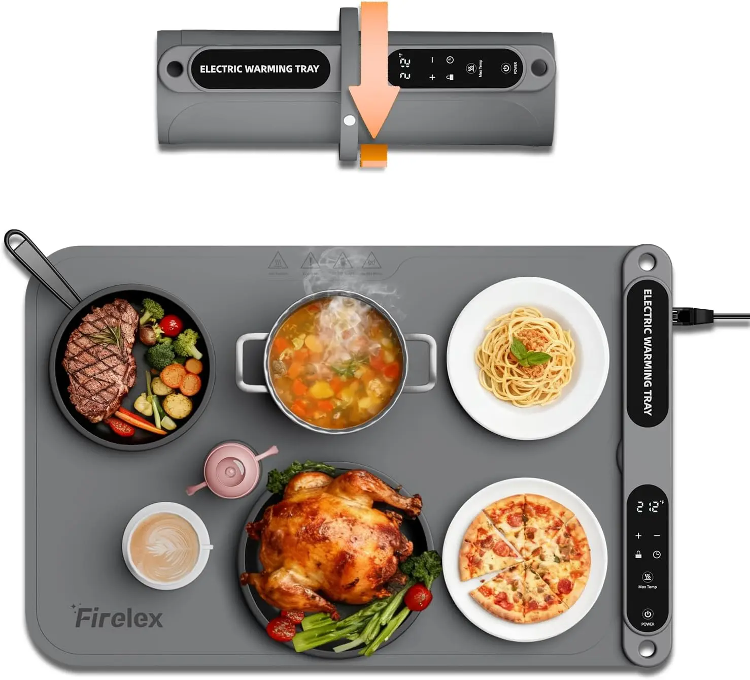 

Food Warming Mat for Buffet, Silicone Food Warming Mat with Timer & 7-Temp Settings, 8s Fast Heat, Keep Food Warm for