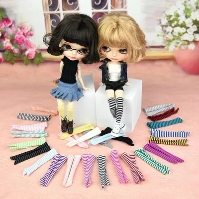 1 par meias listra meias para barbie 30 cm para blyth licca bjd boneca bonecas roupas artesanais acessórios do bebê meninas presente brinquedos
