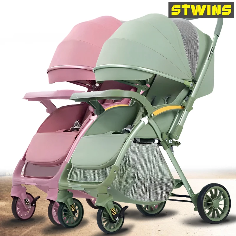 Detachable combination twin stroller two-way sitting can lie down light folding newborn double child stroller