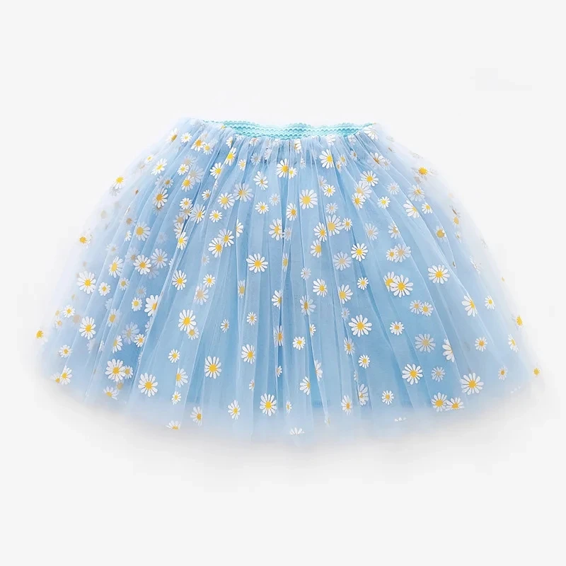 2024 Summer New Fashion Toddler Girls Flower Tutu Skirts Fresh Color Casual Bottomst Cute Daisy School Girl Mesh Skirt 3-12T