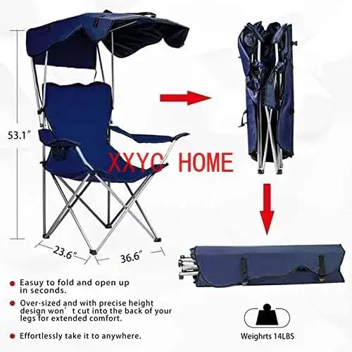 Outdoor Portable Awning Chair Portable Outdoor Camping Deck  with Cup Holder and Tote Bag Folding Chair Garden Deck Chair