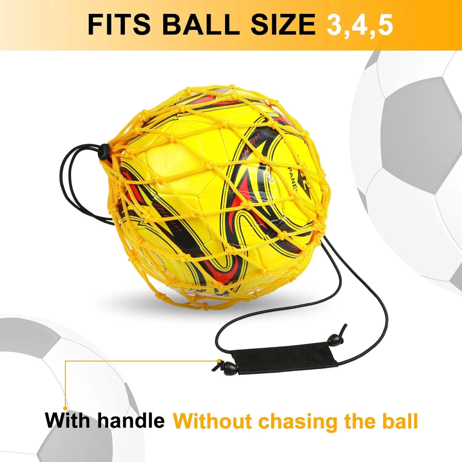 Handle Solo Soccer Kick Trainer Soccer Ball Elastic Training Net Soccer Training Equipment Accessories (Fits Ball Size 3, 4, 5)