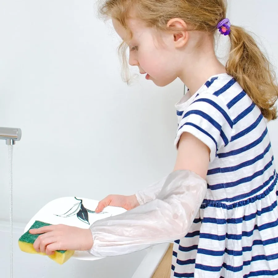 200 قطعة من البلاستيك المتاح الأكمام واقيات الذراع السائبة مقاوم للماء كم حامي للذراع مع المطاط على الكفة للاستخدام في Medi