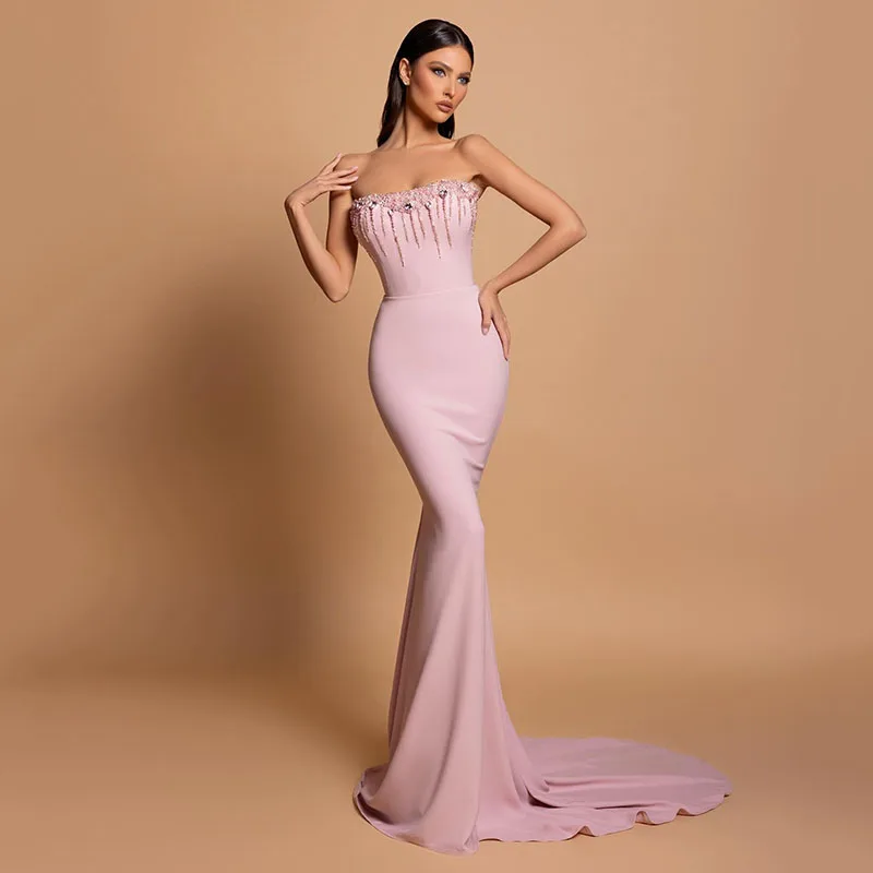 

Thinyfull Sexy Mermaid Prom Evening Dresses Women Strapless Floor Length Party Dress Formal Night Cocktail Prom Gown Custom Size