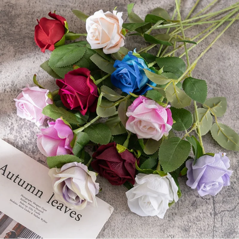

Romantic Flannel Artificial Rose Heads 9/12/15/18 Pcs Single Branch for Restaurant Home Living Room Table Decor Venue Decoration