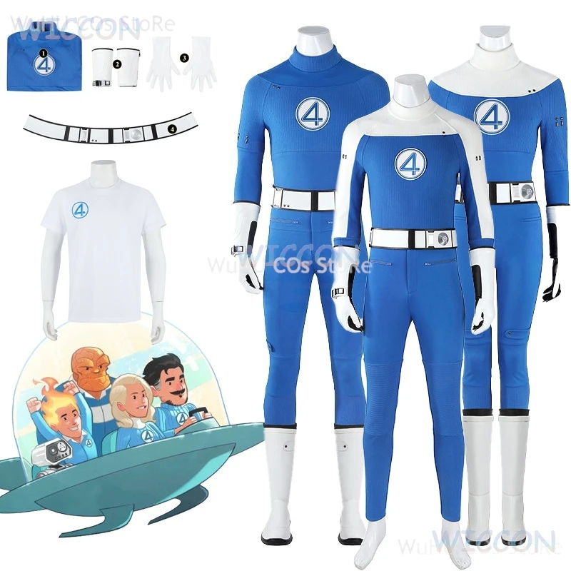 Movie Fantastic Cos Four Reed Richards Cosplay Costume Blue Jumpsuit Fullset Superhero Zentai Party Invisible Man Jumpsuit Cos