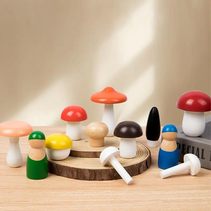 Wooden Mushroom Toy 13pcs Mushrooms Decor Color Matching Toy Safe Smooth Mushrooms Decor Color Shape Cognition Toy Mushroom For