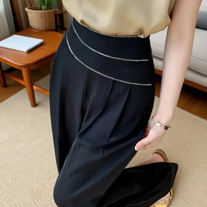 

High Waisted Loose Fit Straight Leg Pants With Pleated Detail For Casual Daily Wear