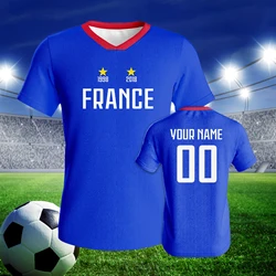 Custom France Soccer Jersey Quick-Dry Football Team Shirt Personalized Name Number Sports Uniform for Men Women Kids