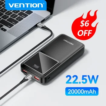 Vention 보조배터리 고속 충전 20000mAh 휴대용 보조베터리, 아이폰 15 프로 맥스 샤오미 10000mAh 휴대용 배터리 충전기, 22.5W