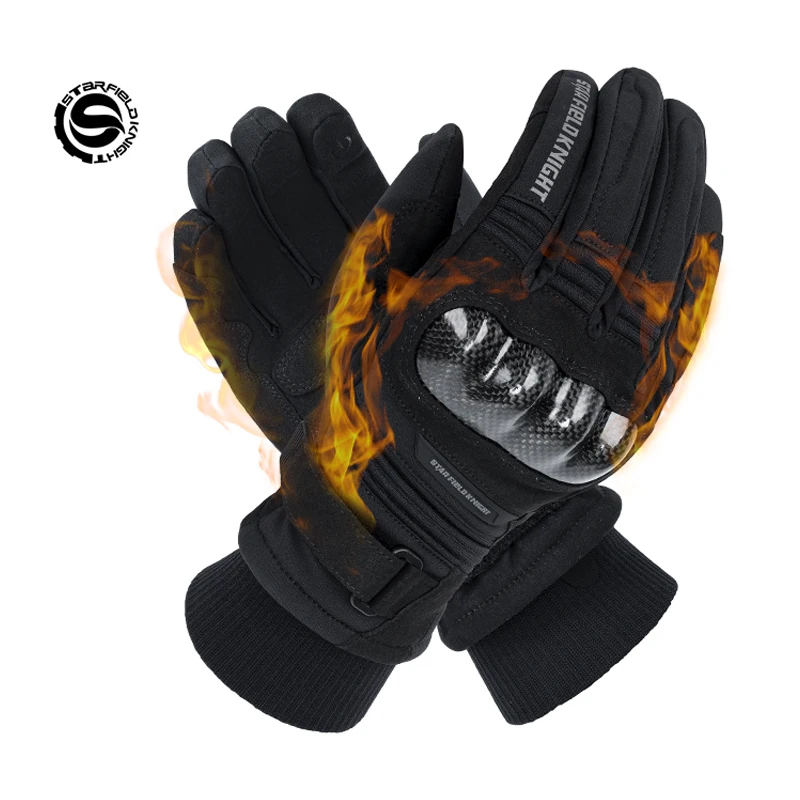 

SFK Black Motorcycle Gloves Winter Warm Carbon Fiber Protection Gears Waterproof Design Wear-resistant Riding Race Accessories