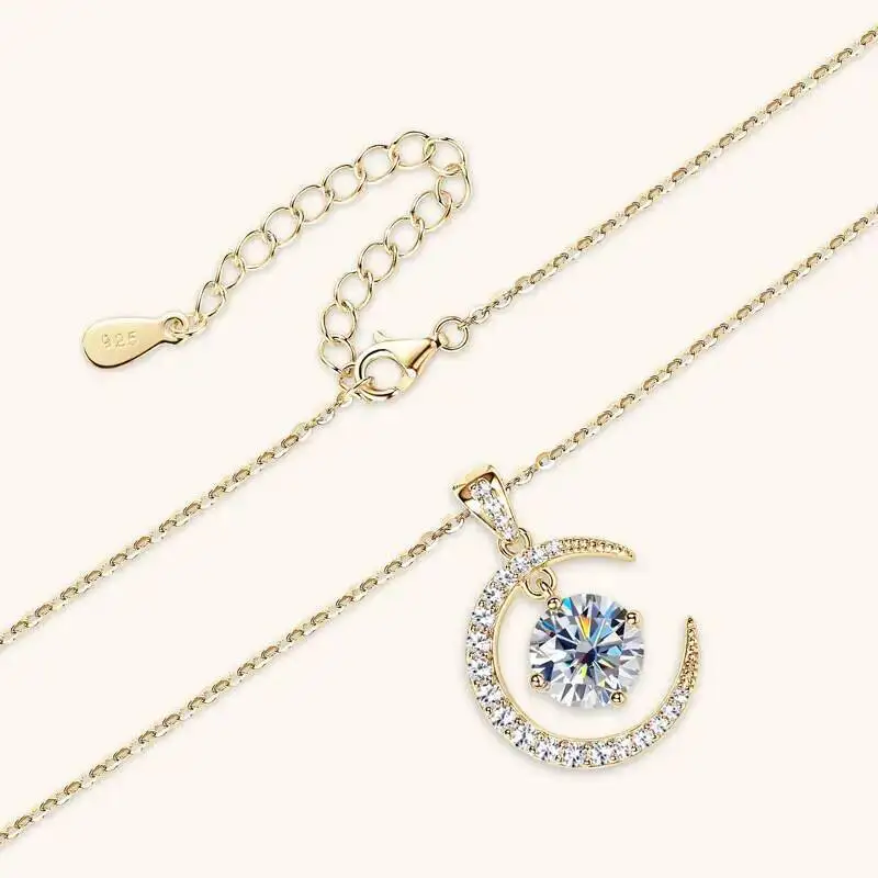 2CT D-Farbiger Moissanit Stern-Mond-Anhänger Halskette für Damen 925 Sterling Silber Luxuriöser Funkelnder Schmuck Partygeschenk – Detail 4