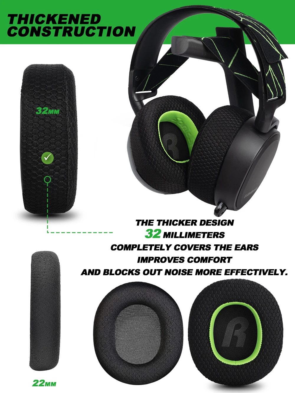 Nauszniki do słuchawek Steelseries Arctis 1 3 5 7X 7P 9 9X PRO, wymienne nauszniki, osłony z siatki, gąbki z pianki memory, osłony z proteinowej skóry. — zdjęcie produktu 2