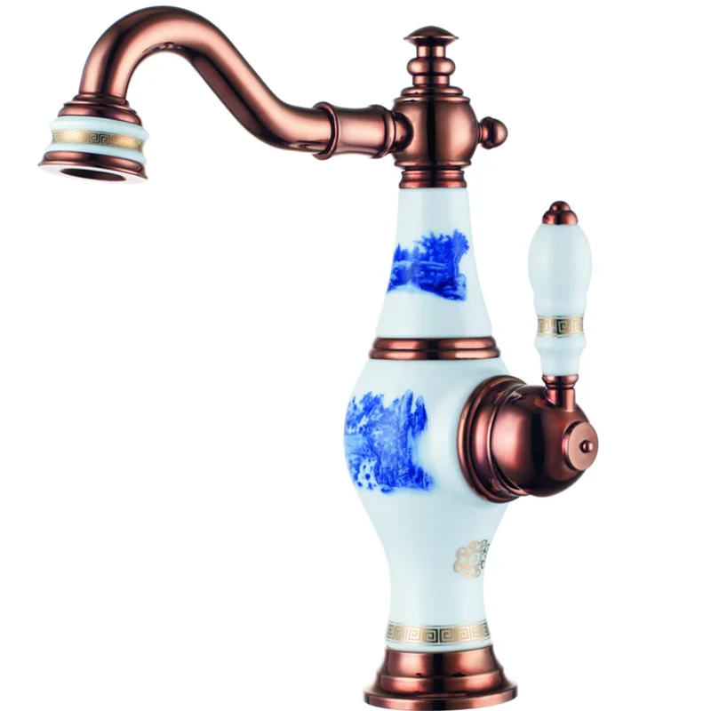 

Смеситель для ванной комнаты из розового золота, латунный керамический золотой смеситель для раковины с вазой, художественный смеситель для воды в ванной комнате, смеситель для горячей и холодной воды, смеситель для раковины