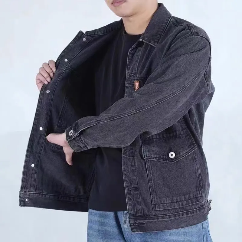 Men's Loose Denim Jacket Autumn Winter Workwear Jacket Large Size Resistant to Dirt And Wear Multi-Pocket Casual Coat view 2